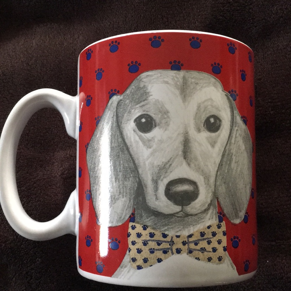 Adorable dachshund mug in a bow tie beverage mug. - Picture 2 of 6